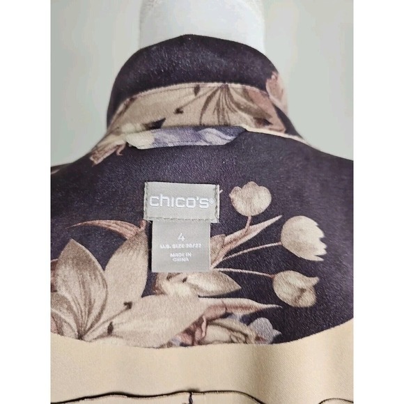 Chico's~Woman Size 4(1X)~Purple/Beige Floral Print Blazer Jacket Zip-Up Unlined - Picture 2 of 9